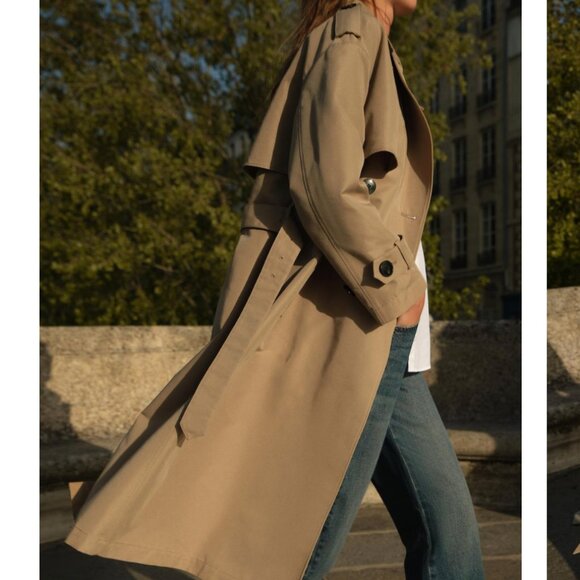 ZARA Light Camel Long Double-breasted Trench Coat With Belt - Picture 9 of 12